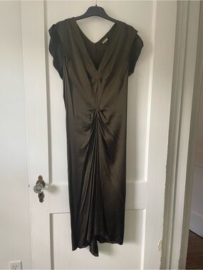 Rozae Nichols Olive Green Stretch Silk Midi Dress M 4 Vintage
